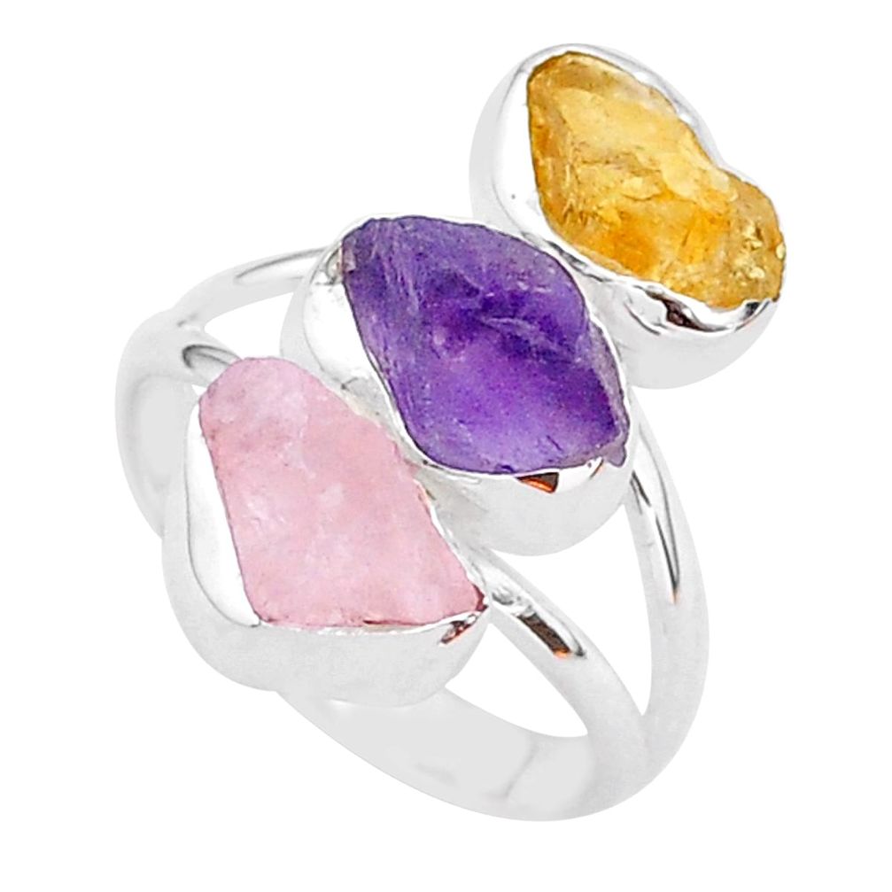 12.10cts natural amethyst raw citrine rough 925 silver ring size 8 t37725