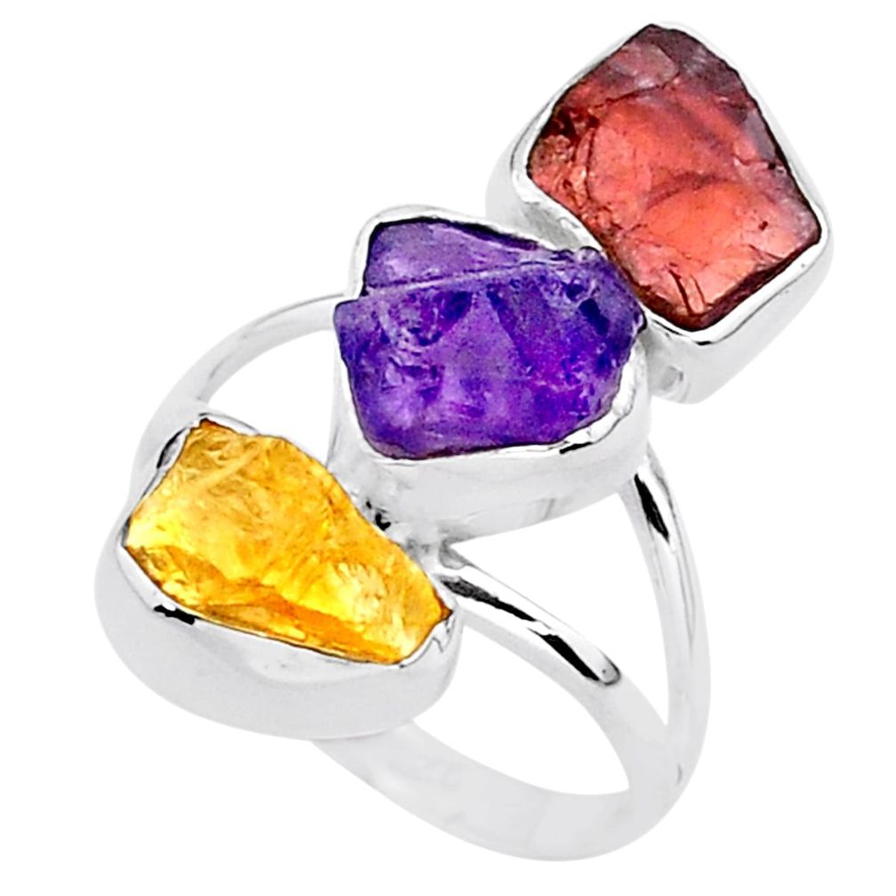 12.96cts natural amethyst raw garnet rough 925 silver ring size 8 t37672