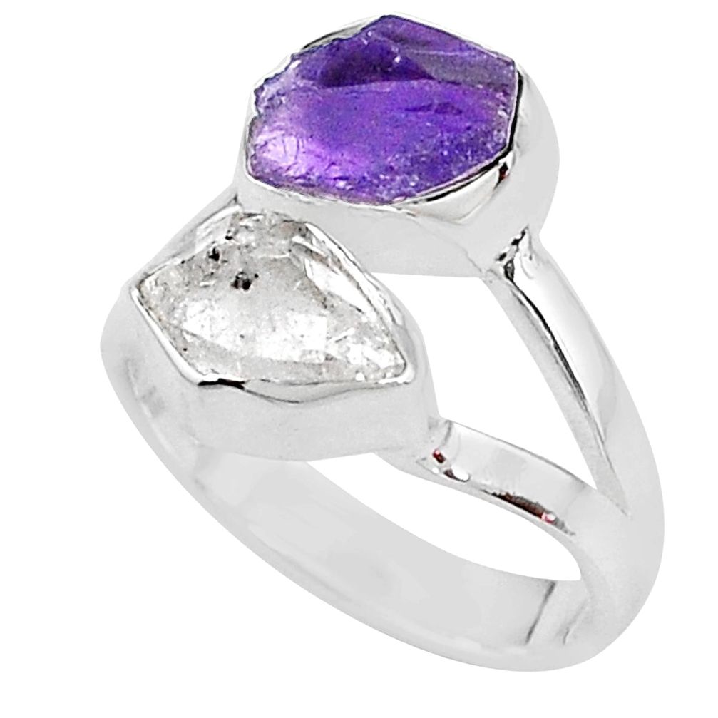 8.91cts natural amethyst raw herkimer diamond 925 silver ring size 7 t9930