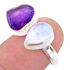 9.98cts natural amethyst raw moonstone silver adjustable ring size 7 t38179
