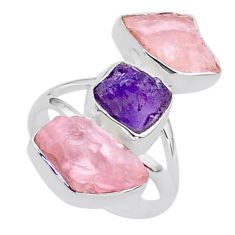 13.77cts natural amethyst raw rose quartz rough silver ring size 7 t37794