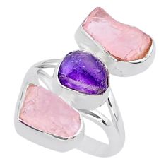 14.90cts natural amethyst raw rose quartz rough silver ring size 8 t37781