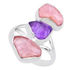 14.40cts natural amethyst raw rose quartz rough silver ring size 9 t37784