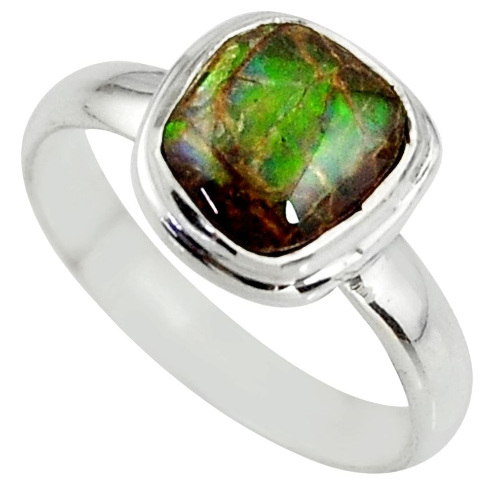 4.16cts natural ammolite (canadian) 925 silver solitaire ring size 8.5 r39406