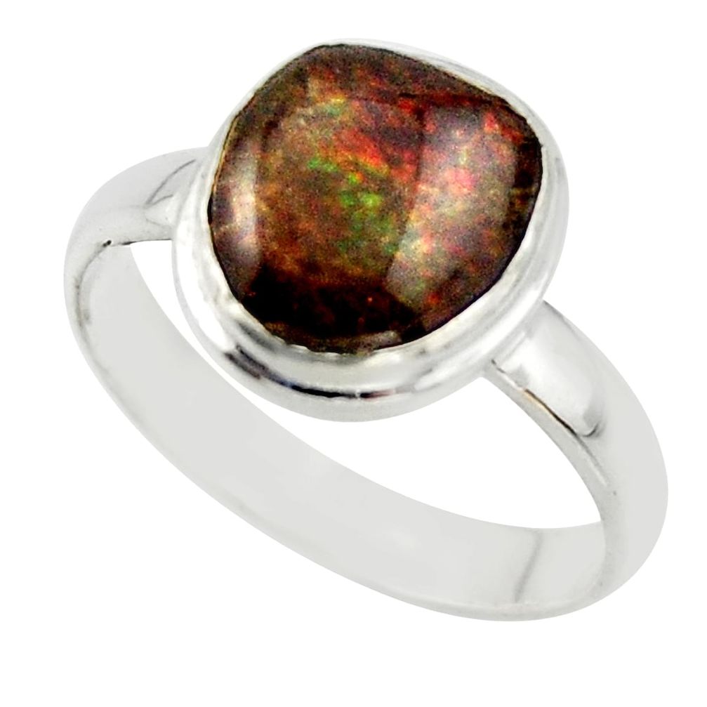 4.43cts natural ammolite (canadian) 925 silver solitaire ring size 8.5 r40242