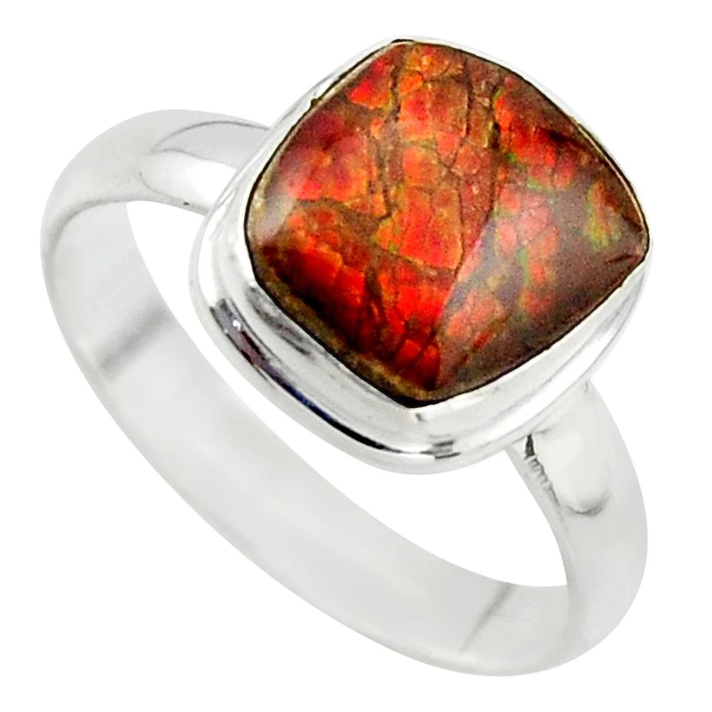 4.67cts natural ammolite (canadian) 925 silver solitaire ring size 8.5 r40246