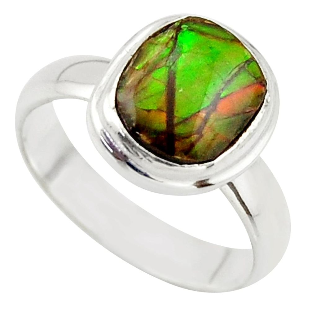 3.83cts natural ammolite (canadian) 925 silver solitaire ring size 5.5 r40252