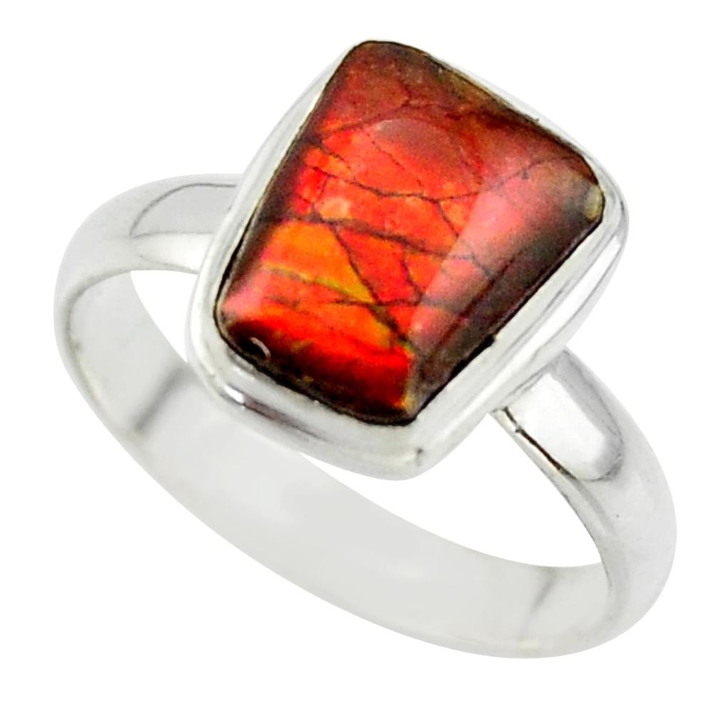 4.42cts natural ammolite (canadian) 925 silver solitaire ring size 8.5 r40253