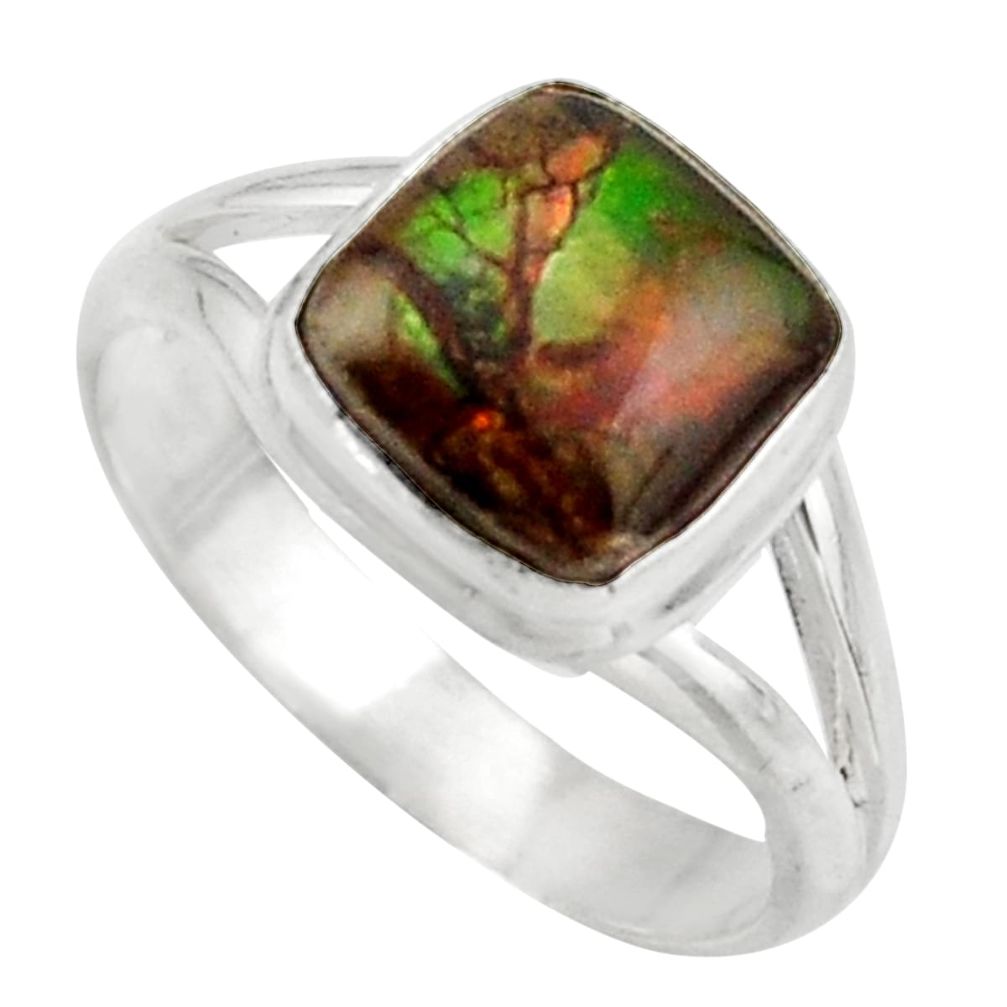 4.84cts natural ammolite (canadian) 925 silver solitaire ring size 8 d47448
