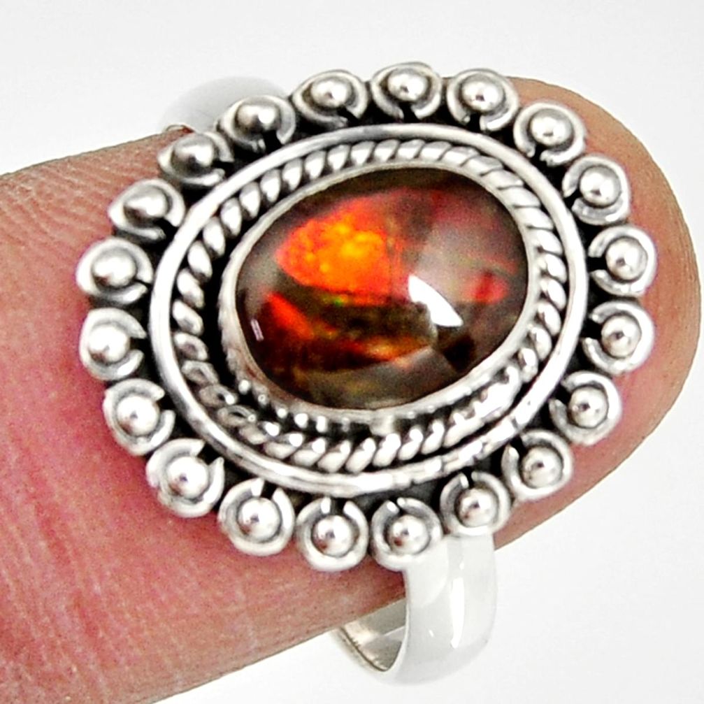 3.50cts natural ammolite (canadian) 925 silver solitaire ring size 8 r19228