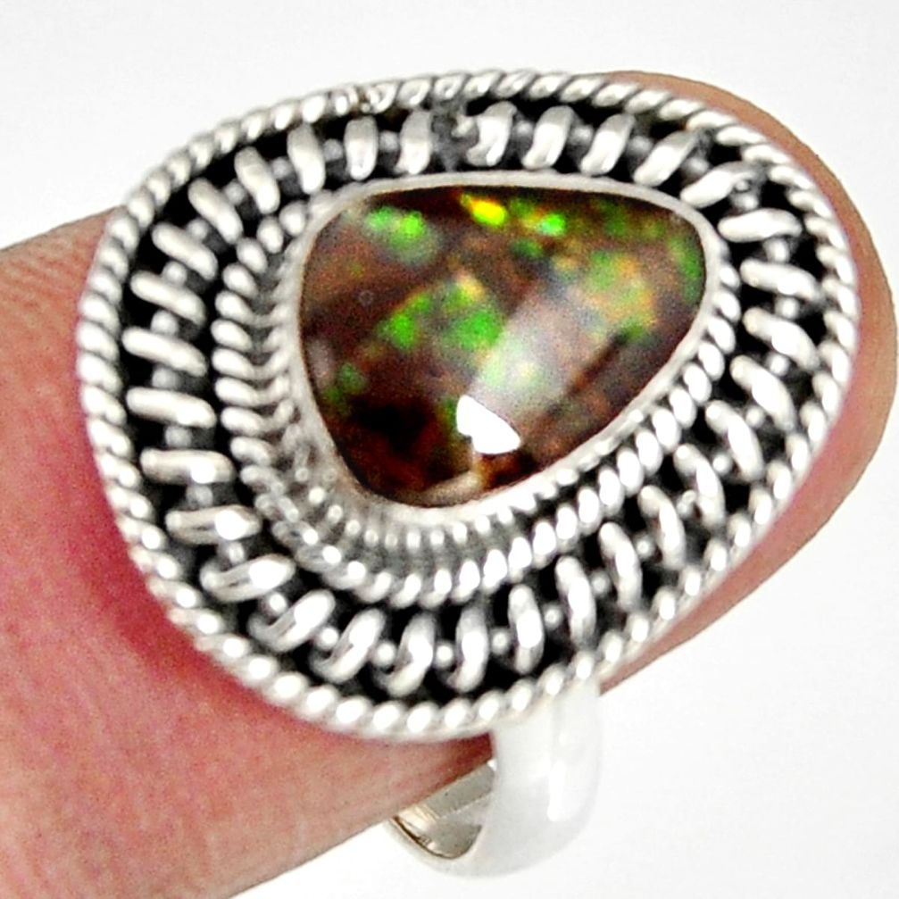 2.92cts natural ammolite (canadian) 925 silver solitaire ring size 8 r19230