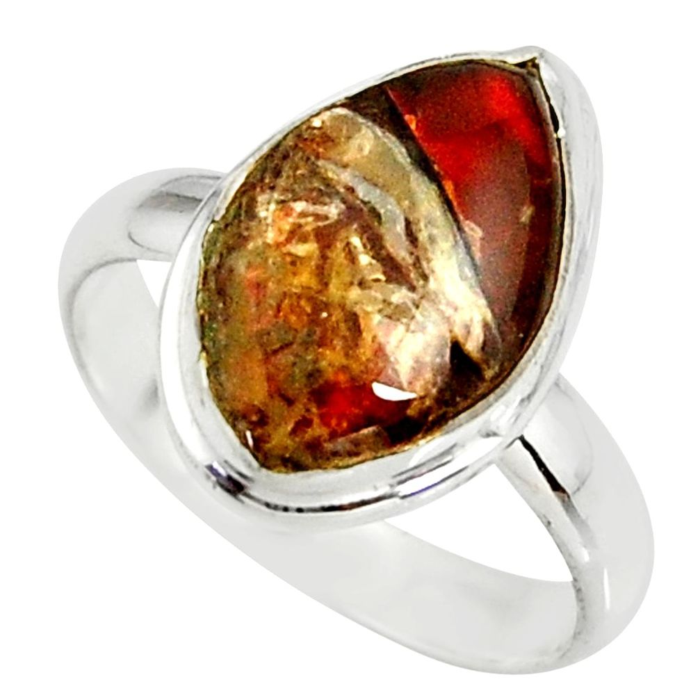 4.75cts natural ammolite (canadian) 925 silver solitaire ring size 8 r39416