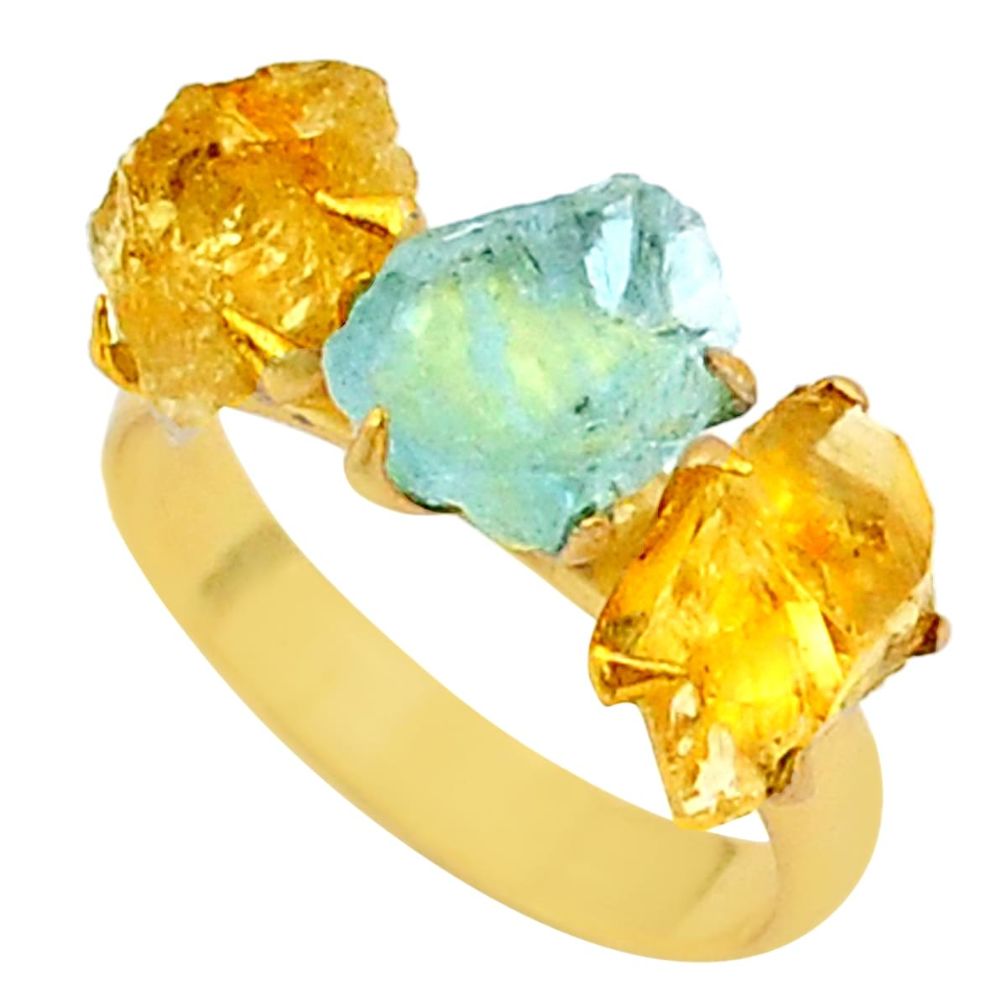 8.46cts natural aqua aquamarine raw 14k gold handmade ring size 8 t34942