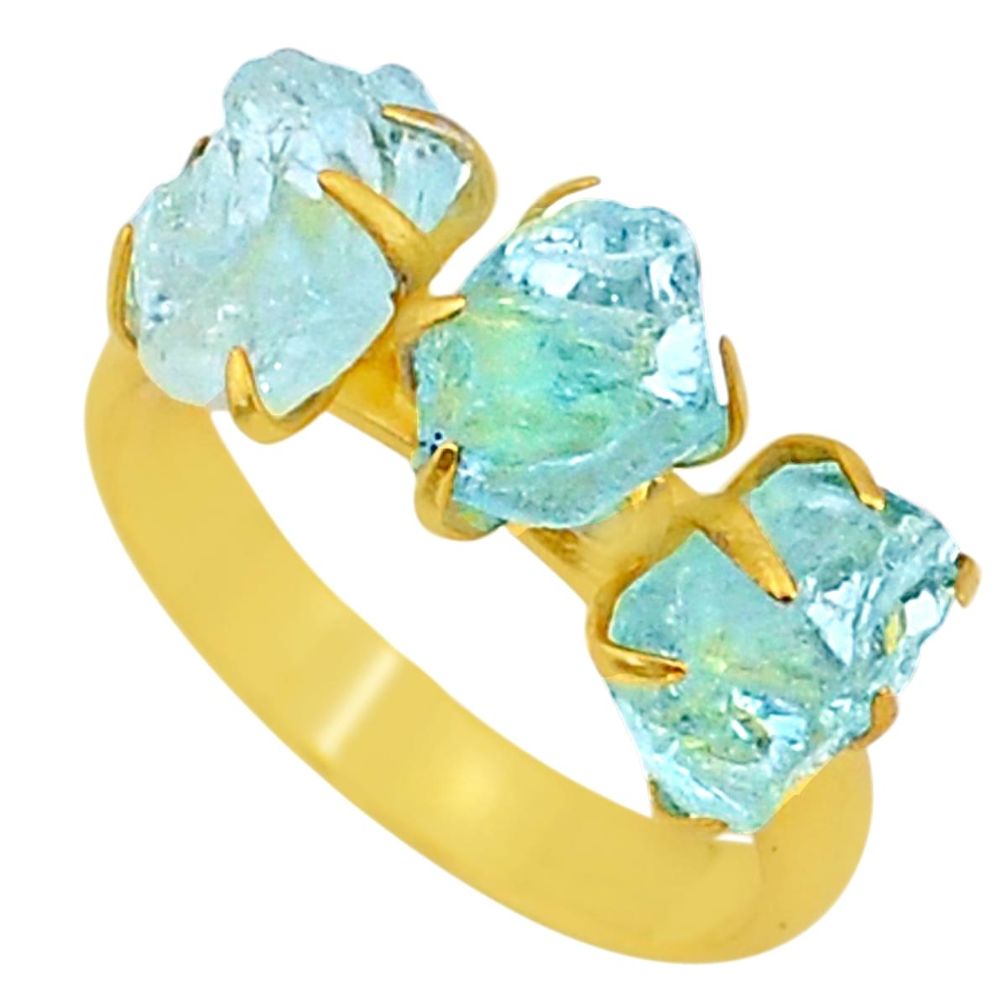 9.84cts natural aqua aquamarine raw 14k gold handmade ring size 9 t34971