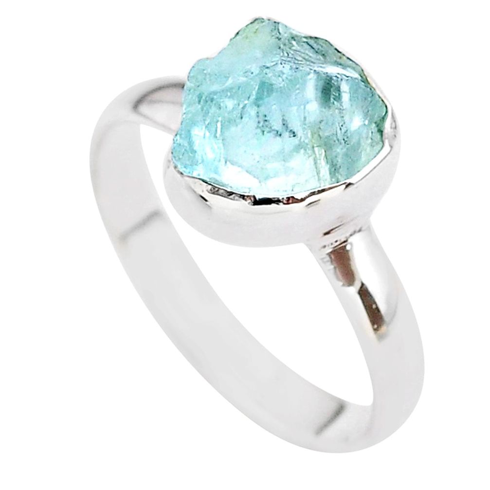 4.34cts natural aqua aquamarine raw 925 silver solitaire ring size 10 t25402