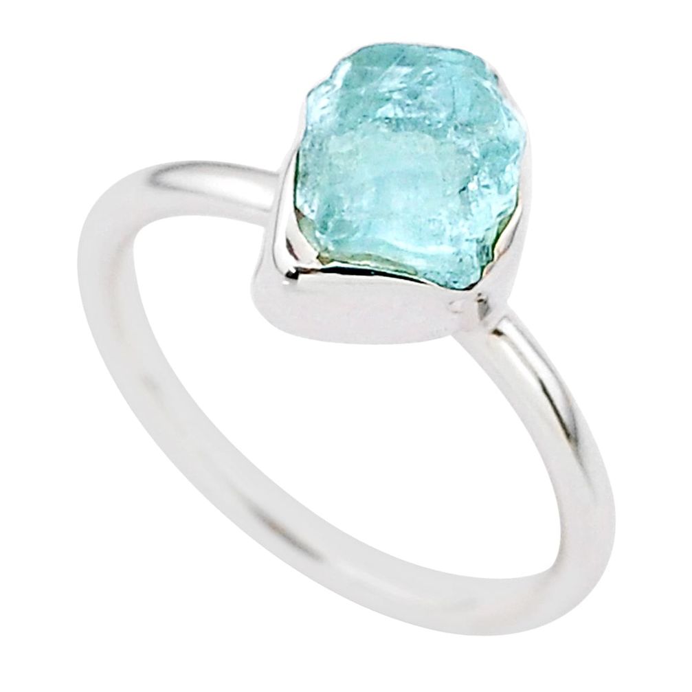 3.62cts natural aqua aquamarine raw 925 silver solitaire ring size 7 t25407