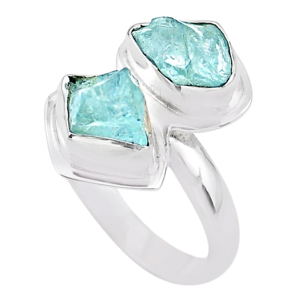 7.50cts natural aqua aquamarine raw 925 silver solitaire ring size 8 t25387