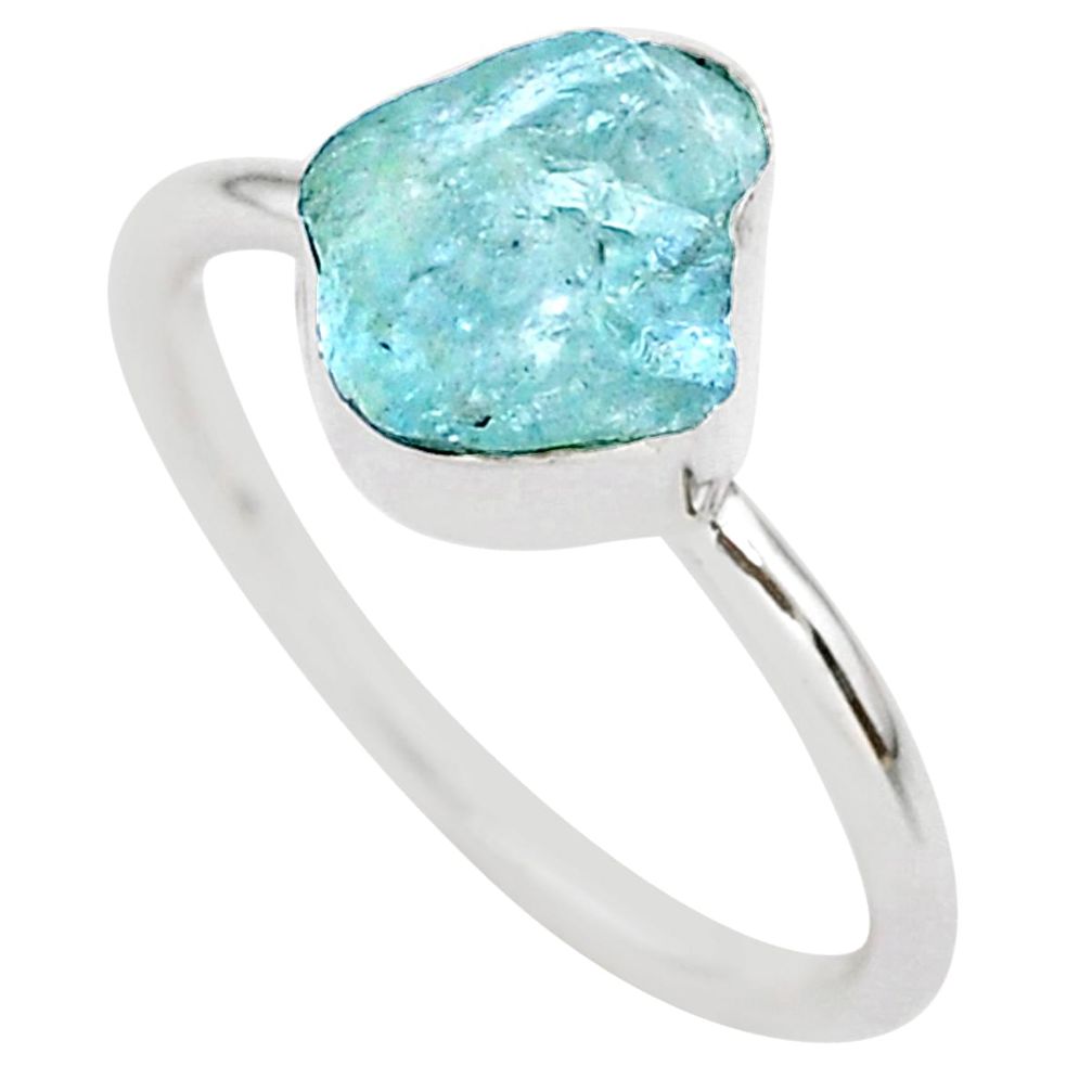 3.40cts natural aqua aquamarine raw 925 silver solitaire ring size 8 t25410