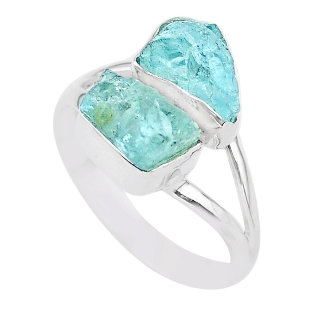 7.62cts natural aqua aquamarine raw 925 silver solitaire ring size 9 t25389