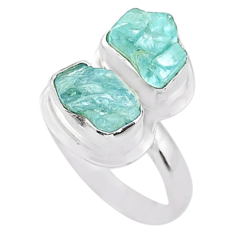 9.86cts natural aqua aquamarine raw 925 silver solitaire ring size 9 t25396