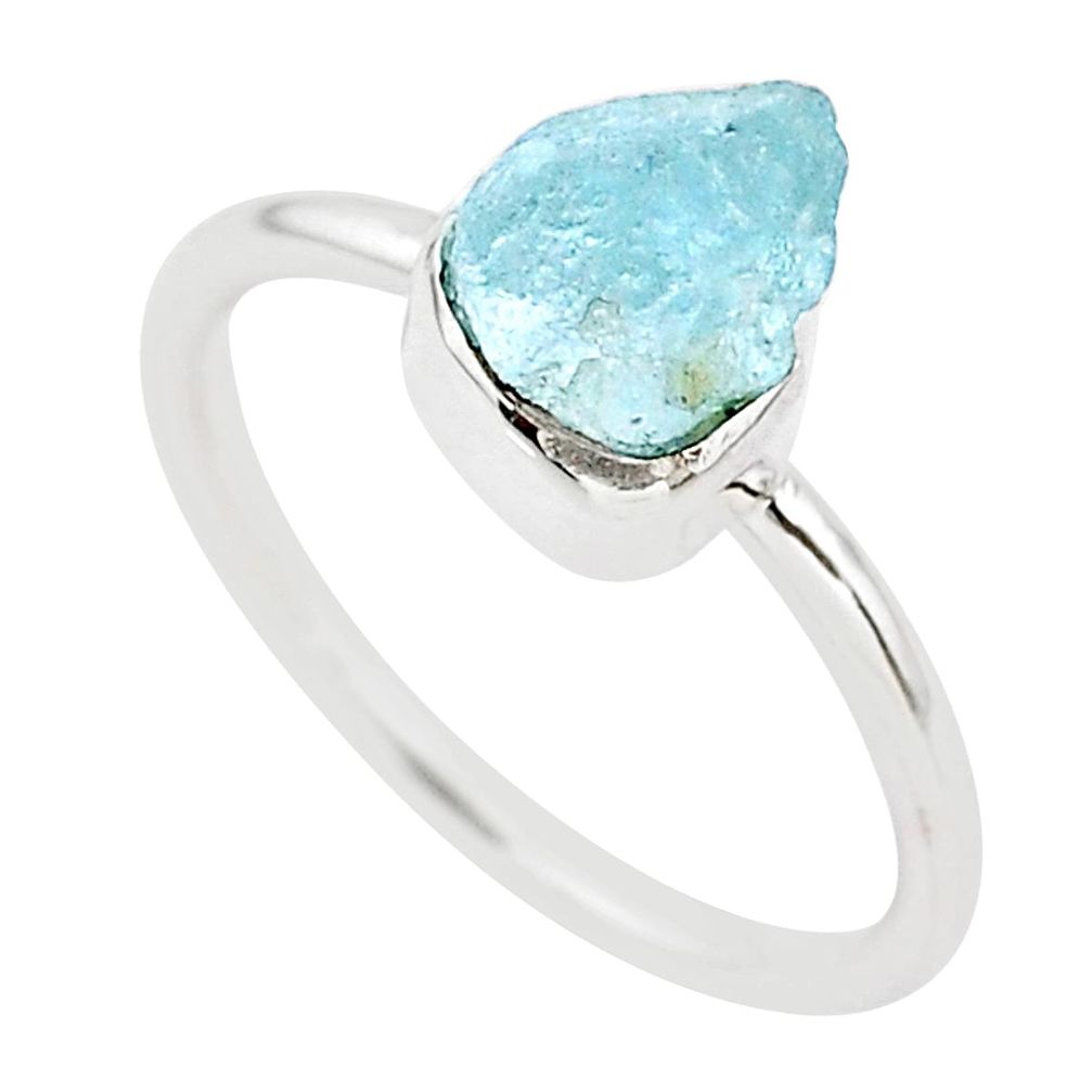 3.62cts natural aqua aquamarine raw 925 silver solitaire ring size 9 t25403