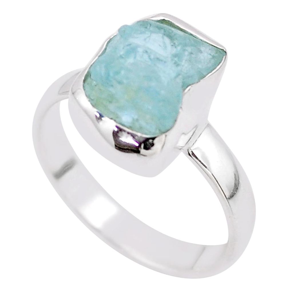 5.45cts natural aqua aquamarine rough 925 sterling silver ring size 8 t83021