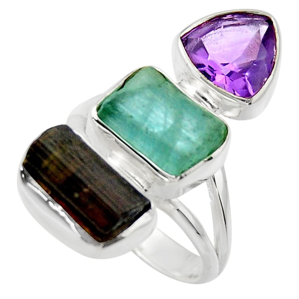 360.76cts natural aqua aquamarine rough amethyst 925 silver ring size 6 r29737