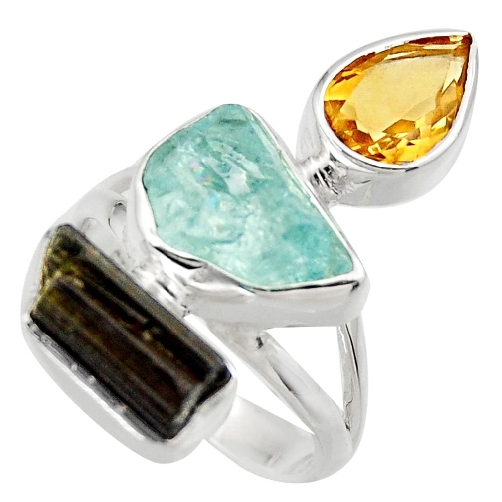 14.26cts natural aqua aquamarine rough citrine 925 silver ring size 7 r29722