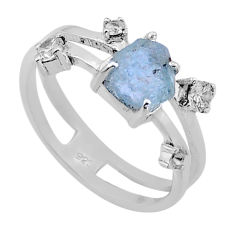 3.22cts natural aqua aquamarine rough fancy topaz 925 silver ring size 8 n48769