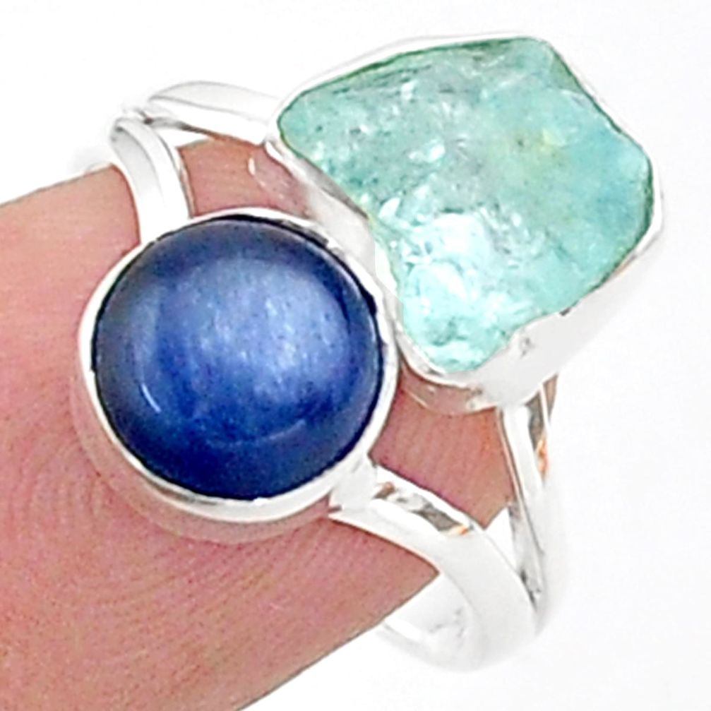 9.53cts natural aqua aquamarine raw kyanite 925 silver ring size 7 t38084