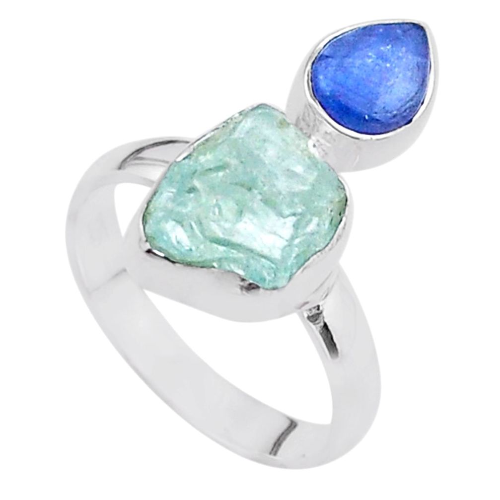 8.28cts natural aqua aquamarine raw kyanite 925 silver ring size 8 t48942