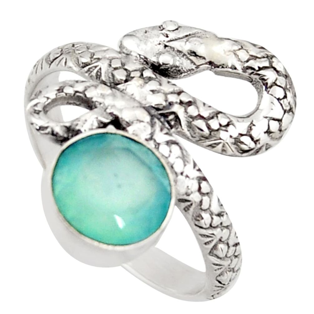 3.19cts natural aqua chalcedony 925 silver snake solitaire ring size 8.5 d46263