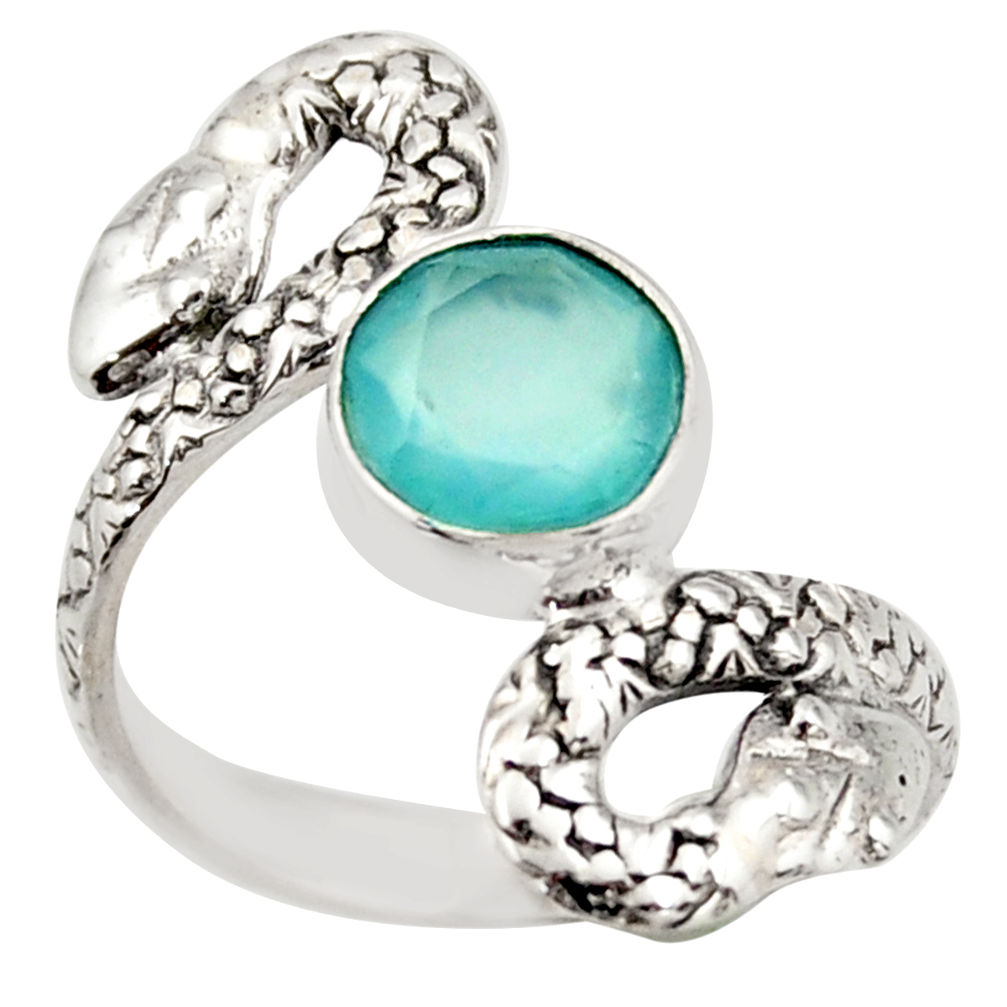 3.35cts natural aqua chalcedony 925 silver snake solitaire ring size 8 d46261