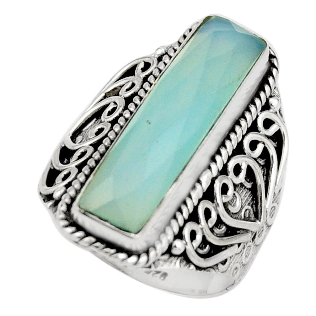 6.55cts natural aqua chalcedony 925 silver solitaire ring jewelry size 7 r21370