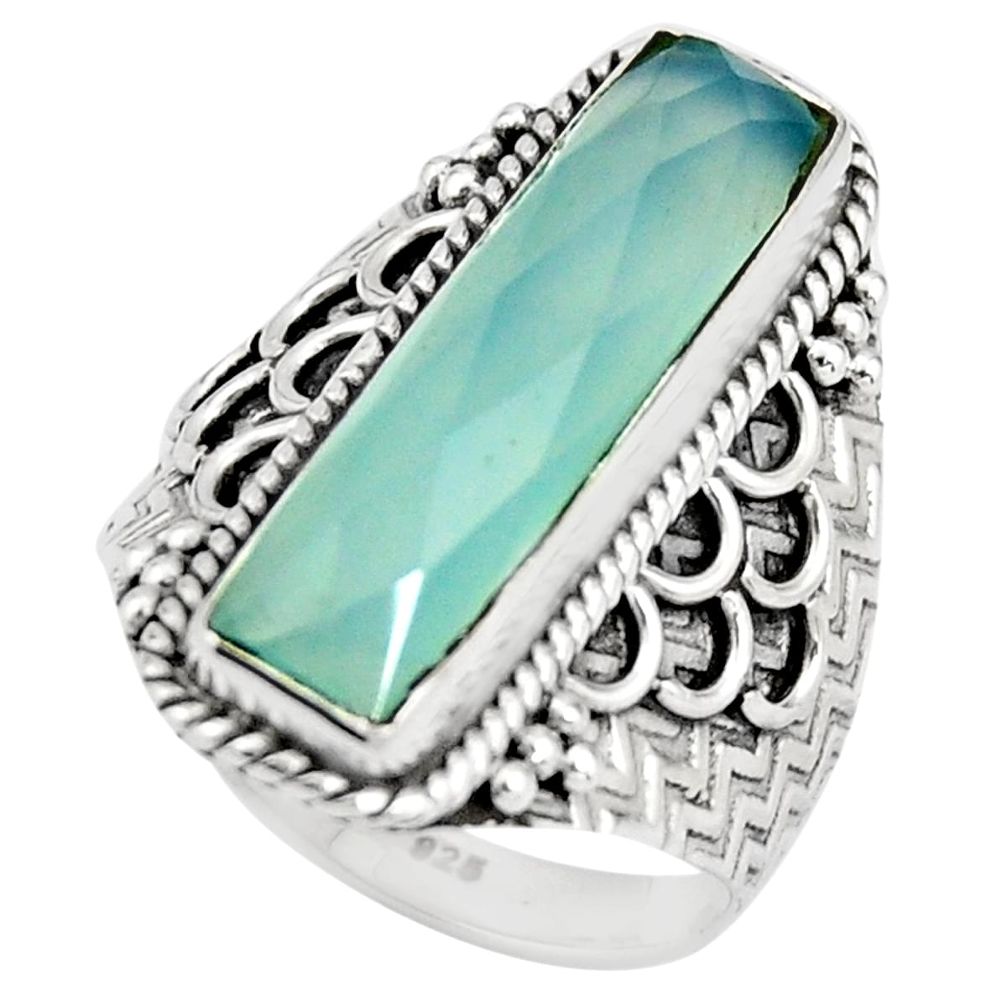 6.68cts natural aqua chalcedony 925 silver solitaire ring jewelry size 8 r21373