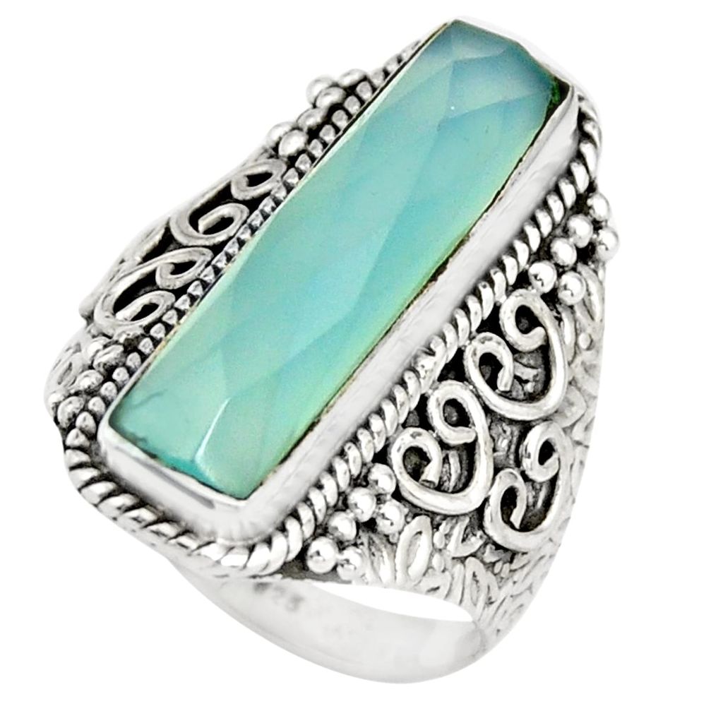 6.90cts natural aqua chalcedony 925 silver solitaire ring jewelry size 9 r21368