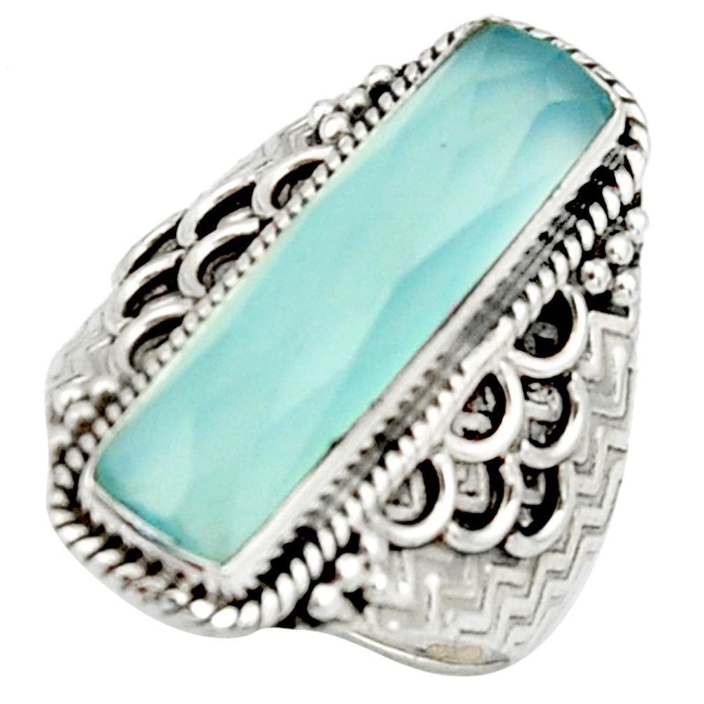 6.20cts natural aqua chalcedony 925 silver solitaire ring size 8.5 r22623