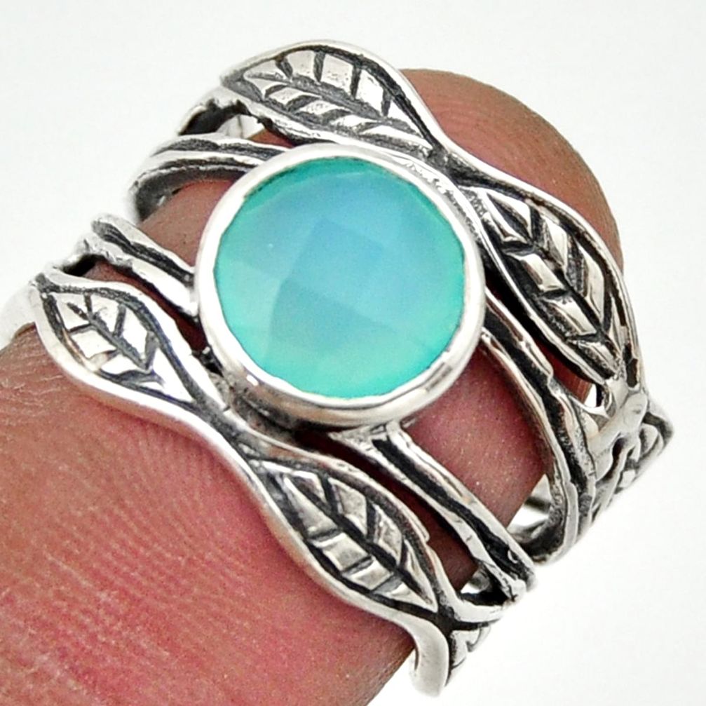 3.15cts natural aqua chalcedony 925 silver solitaire ring size 6.5 r37086