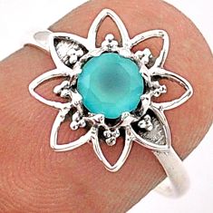 0.70cts natural aqua chalcedony 925 sterling silver flower ring size 6.5 t84064