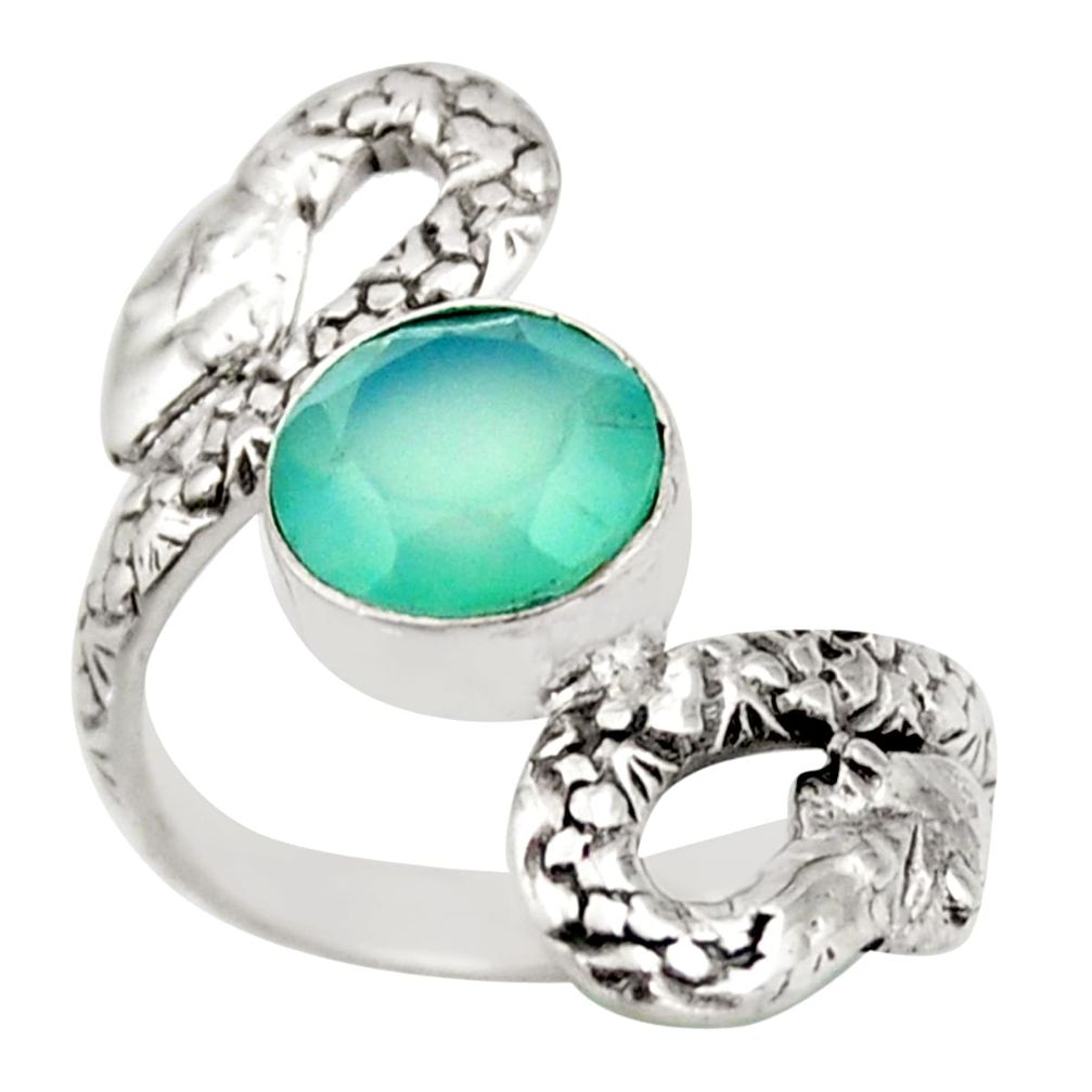 3.13cts natural aqua chalcedony 925 sterling silver snake ring size 6.5 d46243