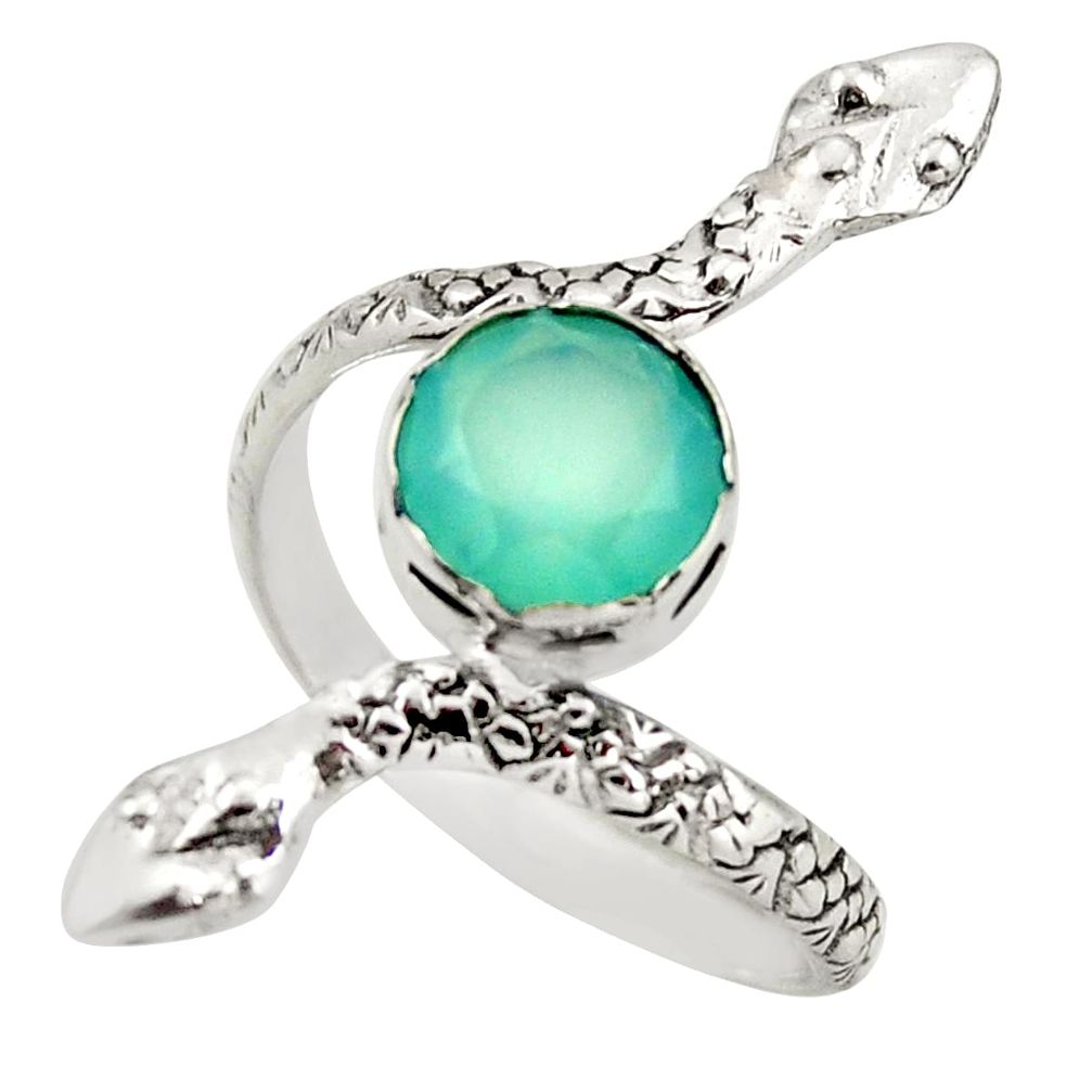 3.19cts natural aqua chalcedony 925 sterling silver snake ring size 8 d46241