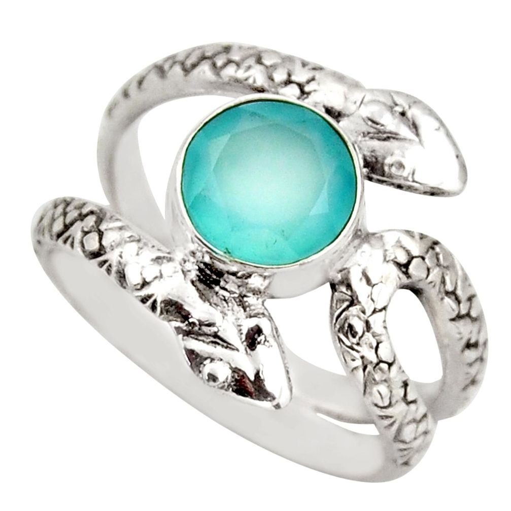 3.32cts natural aqua chalcedony 925 sterling silver snake ring size 8 d46242