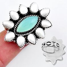 19.84cts natural aqua chalcedony pearl 925 sterling silver ring size 7 c30595