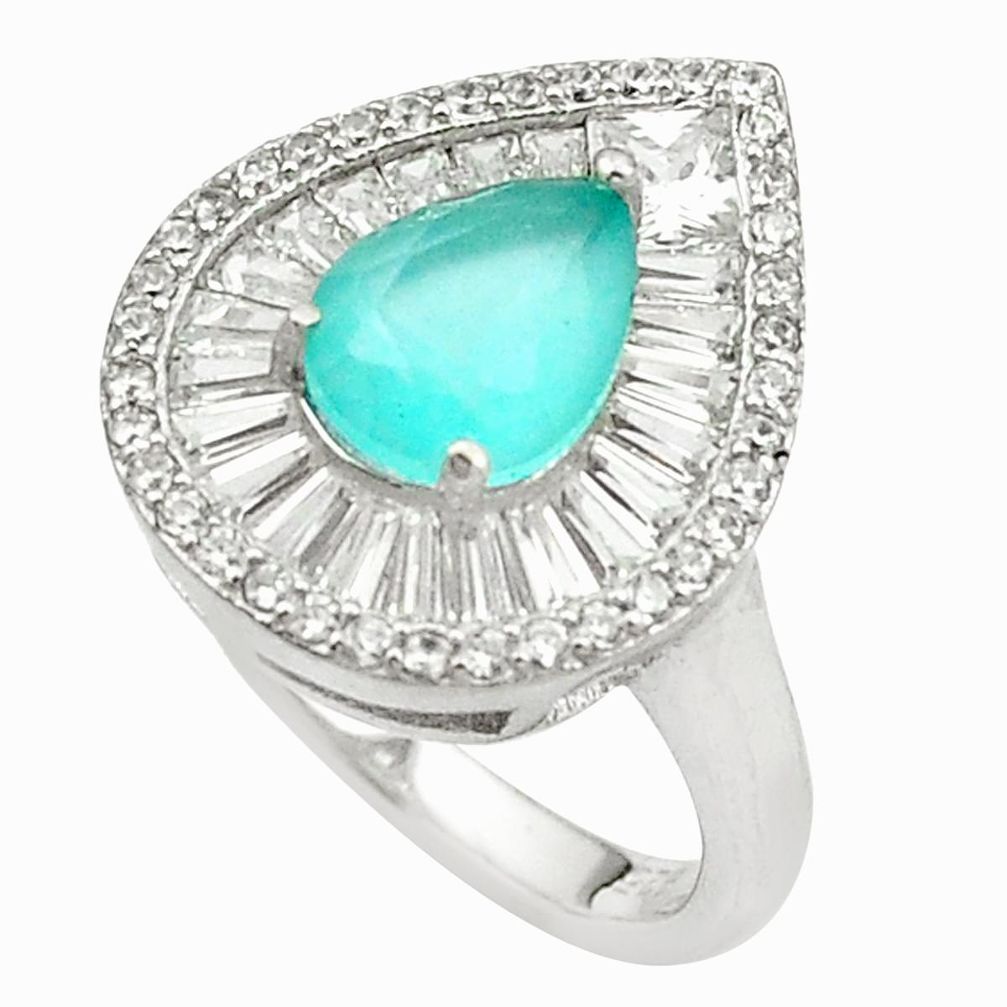 Natural aqua chalcedony topaz 925 sterling silver ring size 6.5 c19263