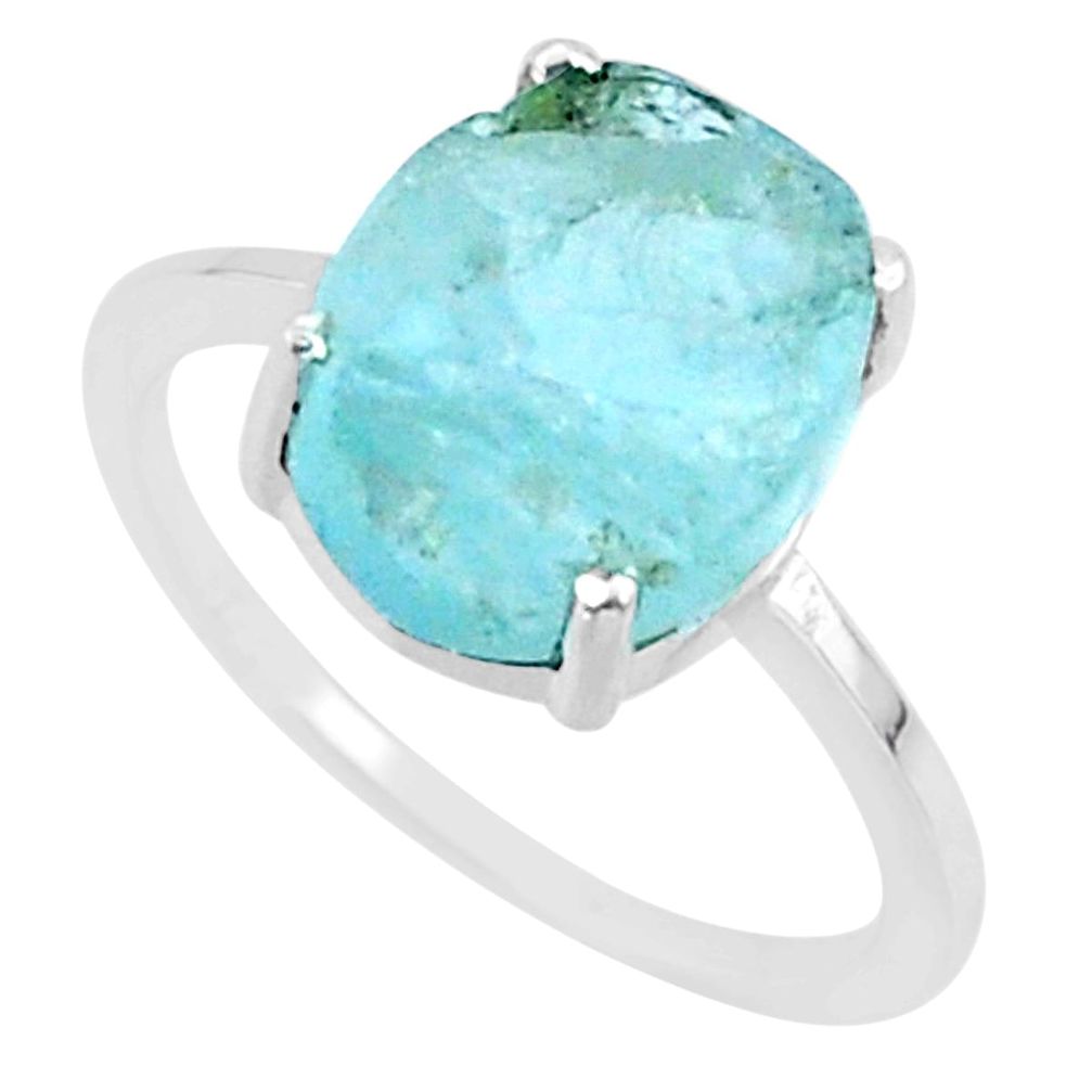 5.41cts natural aqua raw aquamarine rough 925 sterling silver ring size 7 r88922