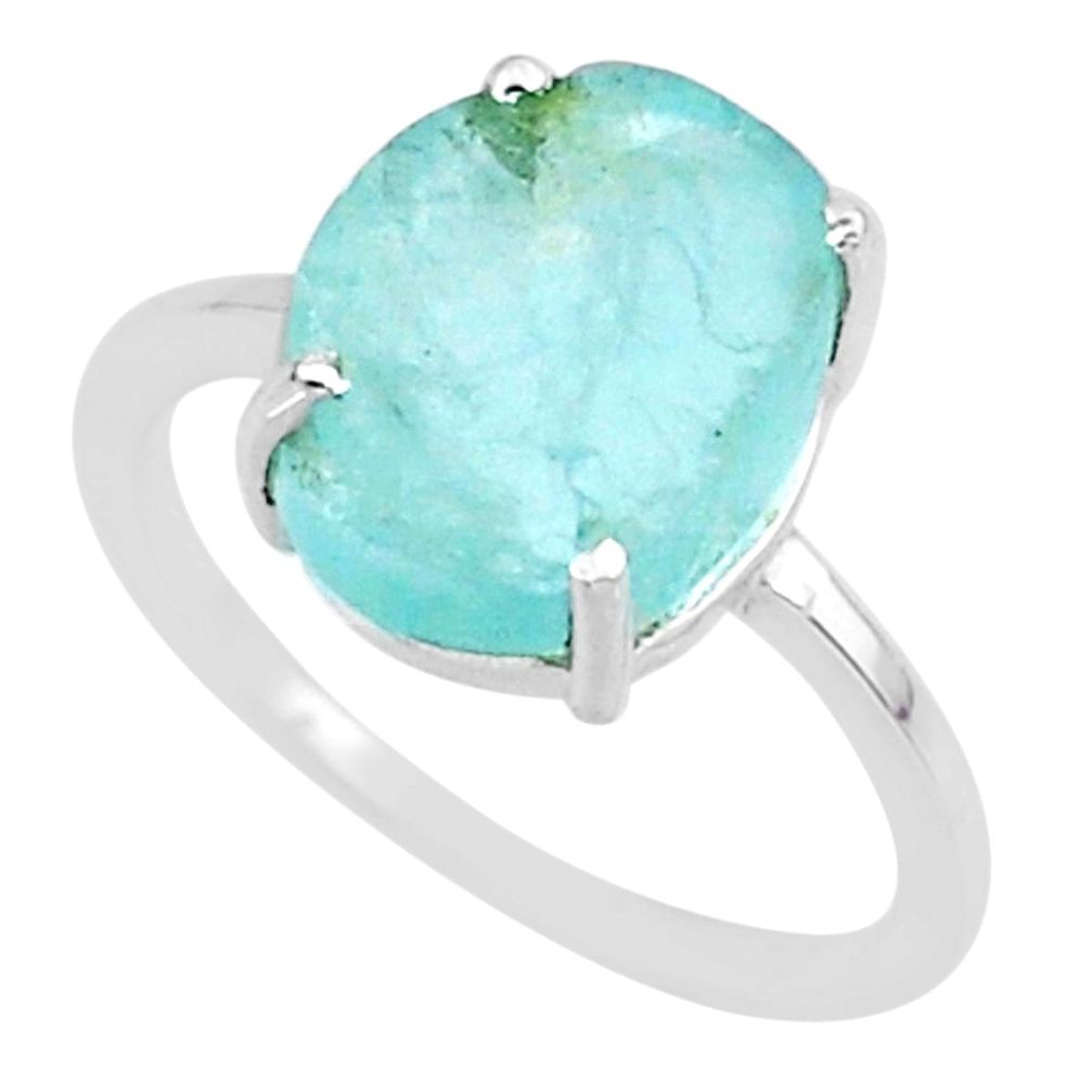 5.05cts natural aqua raw aquamarine rough 925 sterling silver ring size 7 r88923