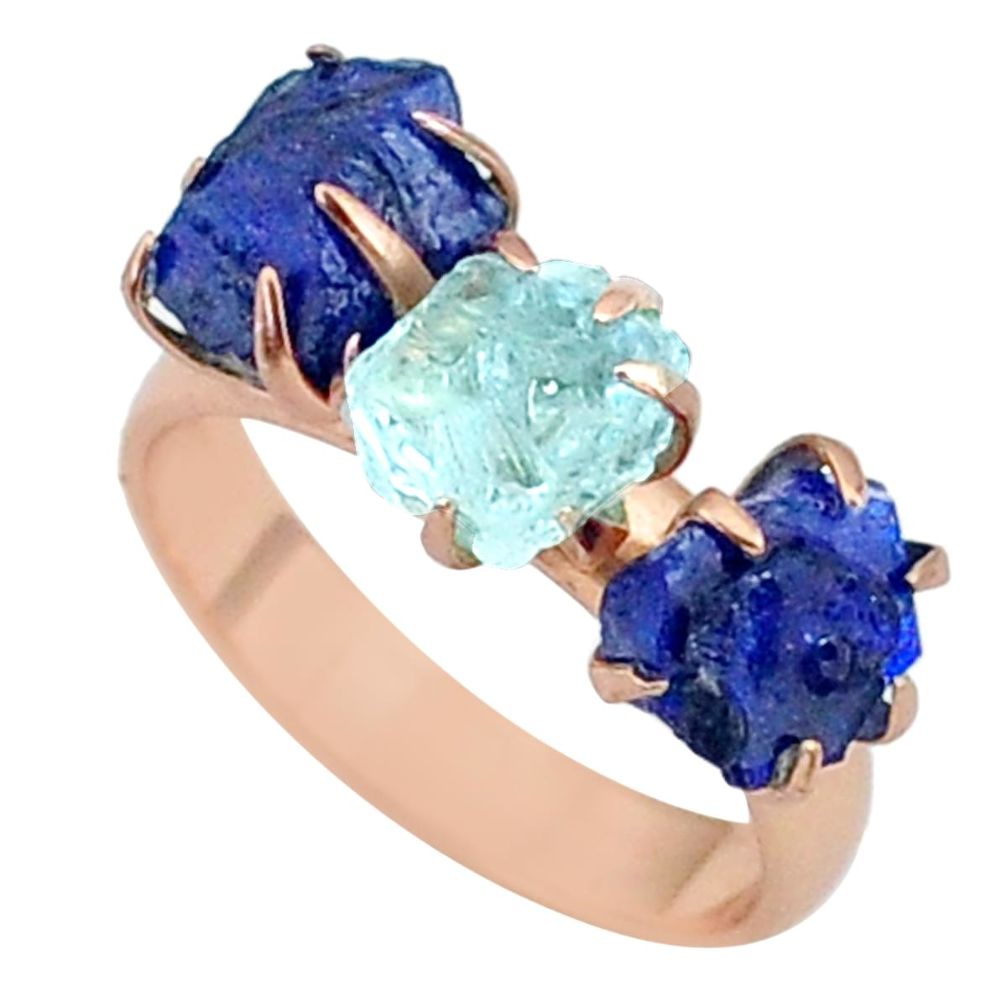 9.87cts natural aquamarine raw 14k rose gold handmade ring size 7 t34909