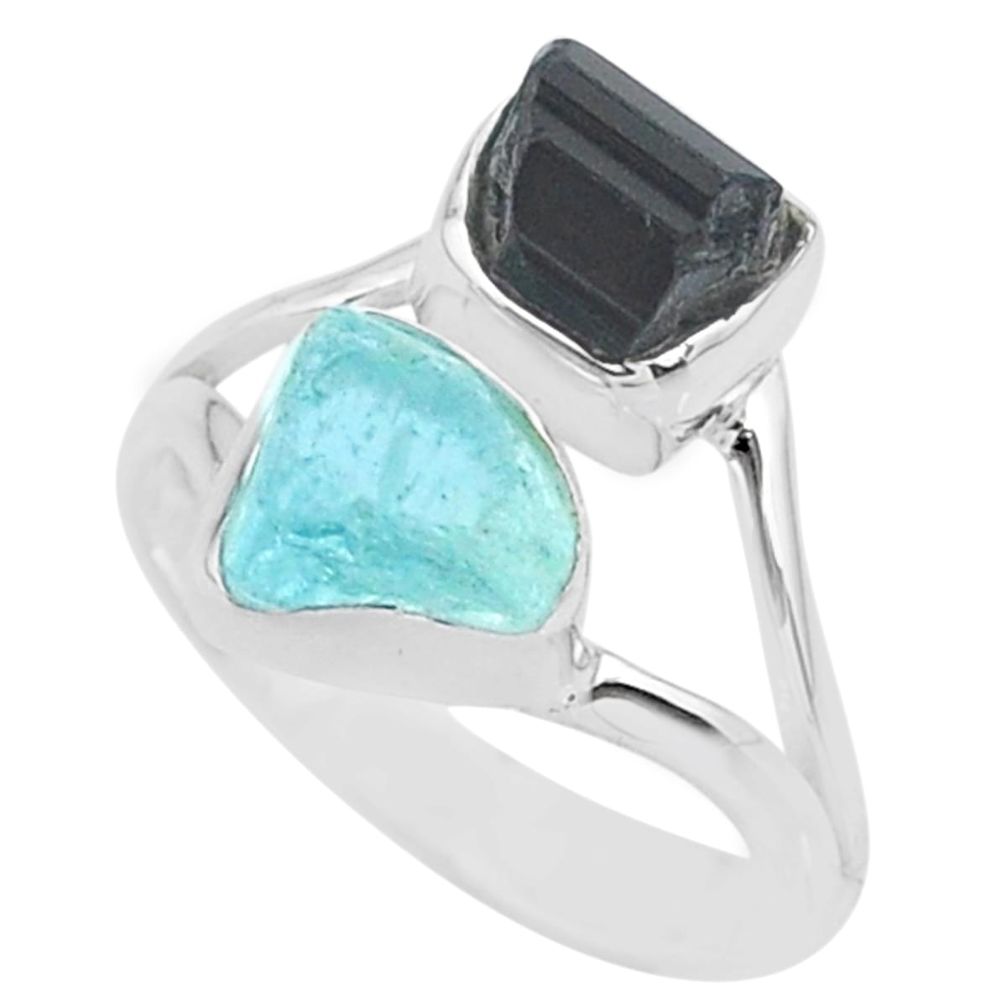 9.57cts natural aquamarine rough tourmaline rough 925 silver ring size 7 t36773