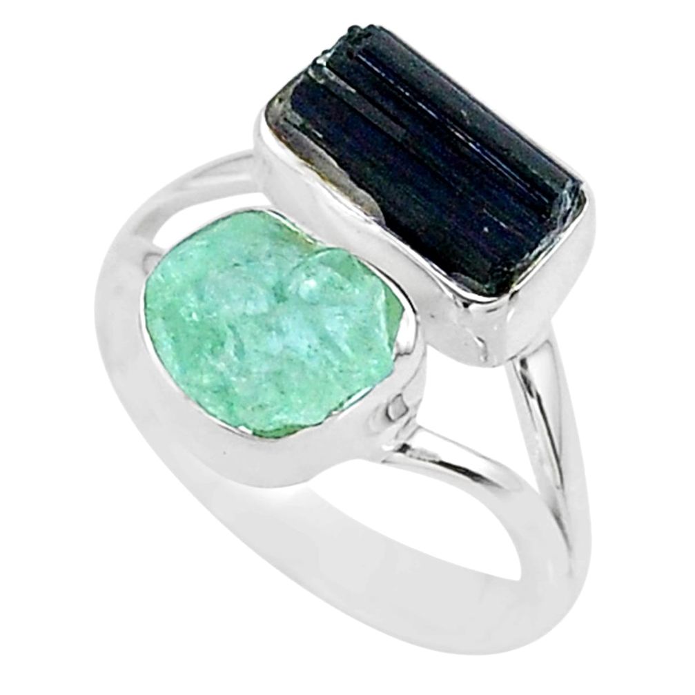 9.53cts natural aquamarine rough tourmaline rough 925 silver ring size 7 t36778