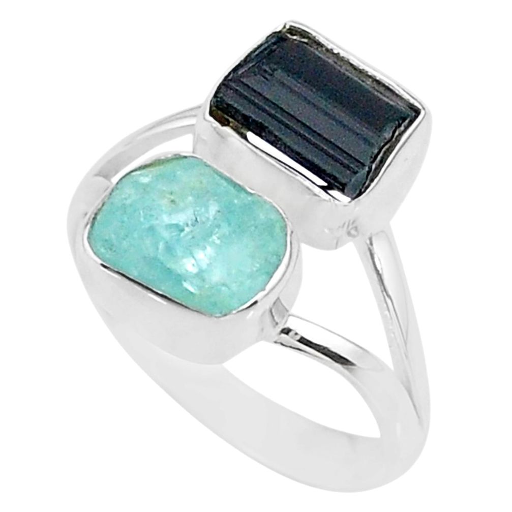 9.53cts natural aquamarine rough tourmaline rough 925 silver ring size 8 t36775